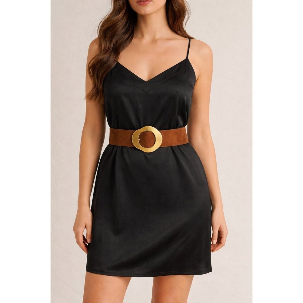 Kerrently x The Drop Black Slip Dress | Size L | Acetate Viscose | Minimalist Mi